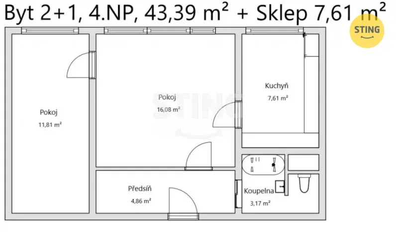 Prodej bytu 2+1, Uherské Hradiště, Derflanská, 44 m2