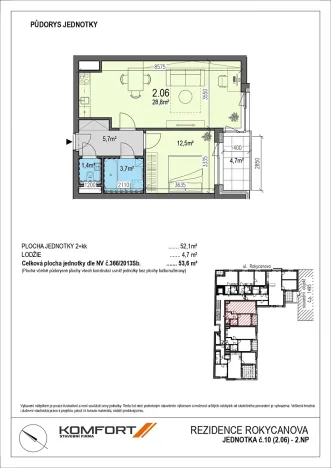 Prodej bytu 2+kk, Brno, Rokycanova, 52 m2