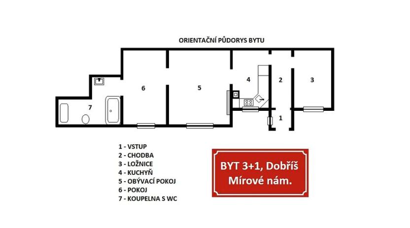 Prodej bytu 3+1, Dobříš, Mírové náměstí, 59 m2