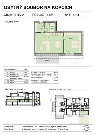 Prodej bytu 2+kk, Brno, Na kopcích, 57 m2
