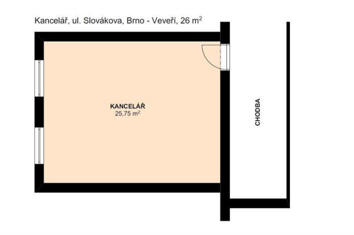 Pronájem kanceláře, Brno - Veveří, Slovákova, 26 m2