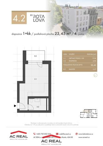 Prodej bytu 1+kk, Brno - Husovice, Rotalova, 24 m2