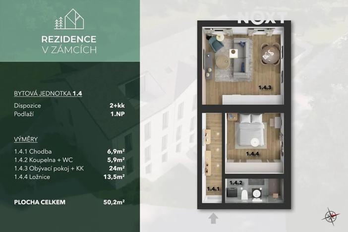 Prodej bytu 2+kk, Praha - Bohnice, V Zámcích, 50 m2