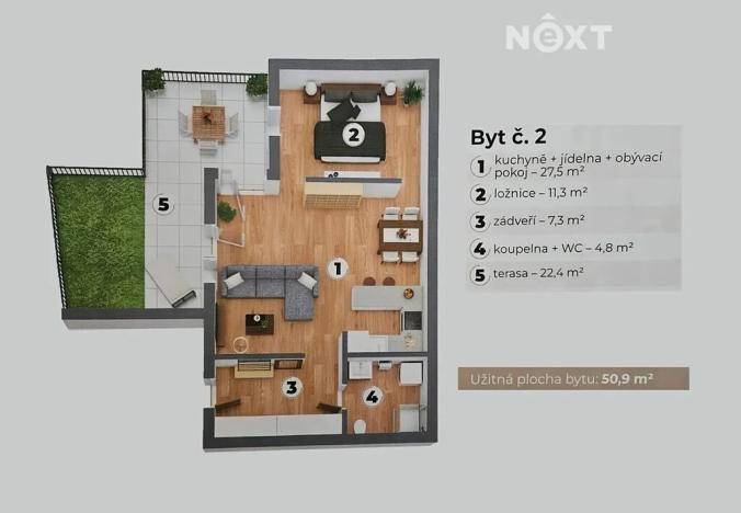 Pronájem bytu 2+kk, Poděbrady, Husova, 51 m2