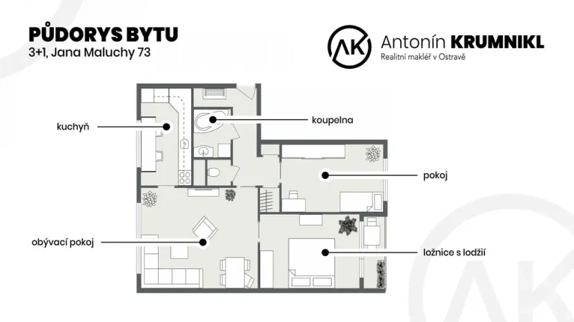 Pronájem bytu 3+1, Ostrava - Dubina, Jana Maluchy, 72 m2