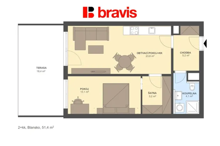 Prodej bytu 2+kk, Blansko, Zborovec, 51 m2