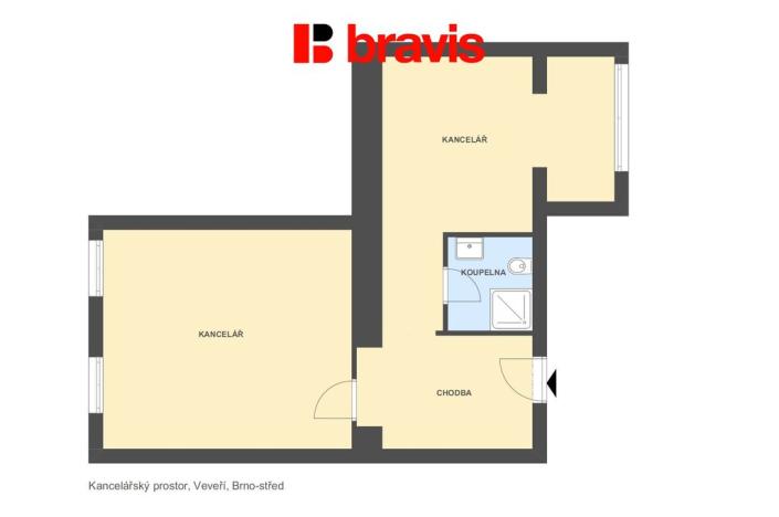 Pronájem kanceláře, Brno - Veveří, Veveří, 62 m2