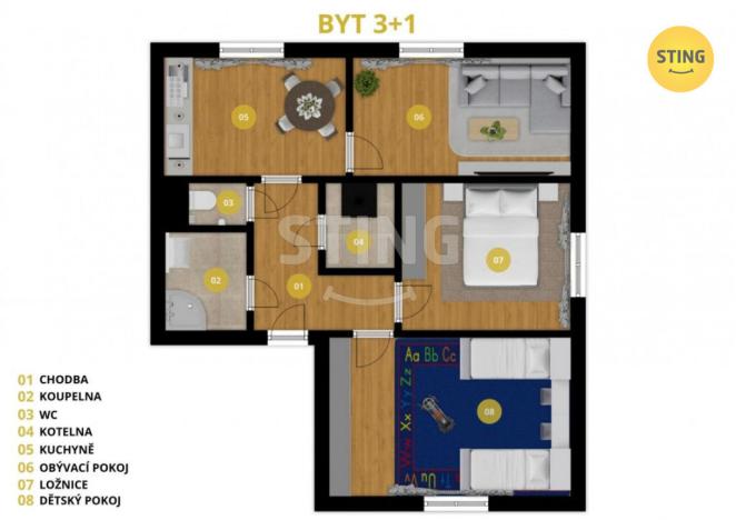 Prodej bytu 3+1, Velké Heraltice - Košetice, 72 m2