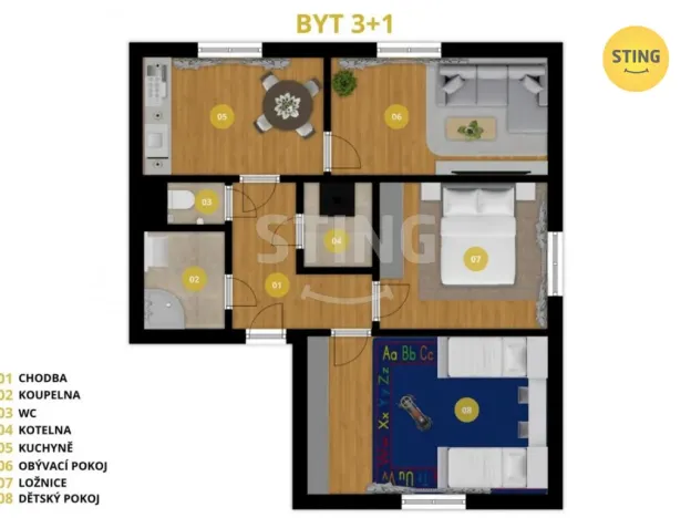 Prodej bytu 3+1, Velké Heraltice - Košetice, 72 m2