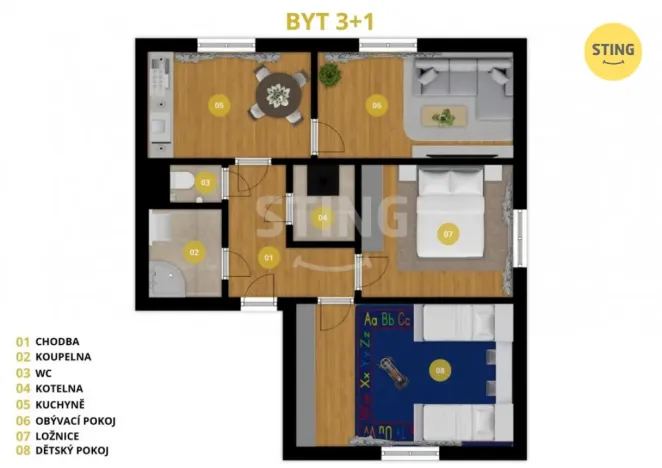 Prodej bytu 3+1, Velké Heraltice - Košetice, 72 m2