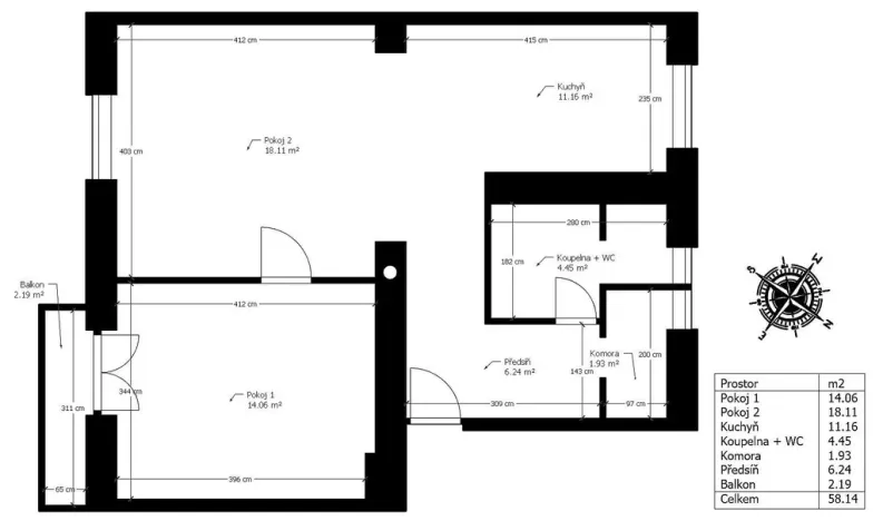 Pronájem bytu 2+kk, Chrudim - Chrudim III, Fibichova, 56 m2