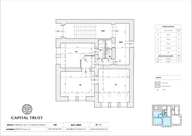 Pronájem bytu 2+1, Poděbrady - Poděbrady II, nám. T.G.Masaryka, 74 m2