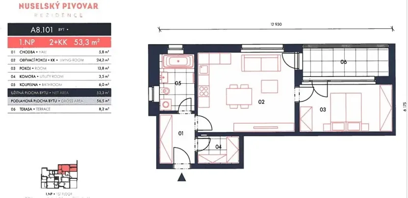 Pronájem bytu 2+kk, Praha - Nusle, Muzikova, 57 m2