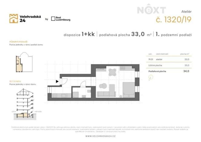 Prodej bytu 1+kk, Praha - Vinohrady, Velehradská, 33 m2