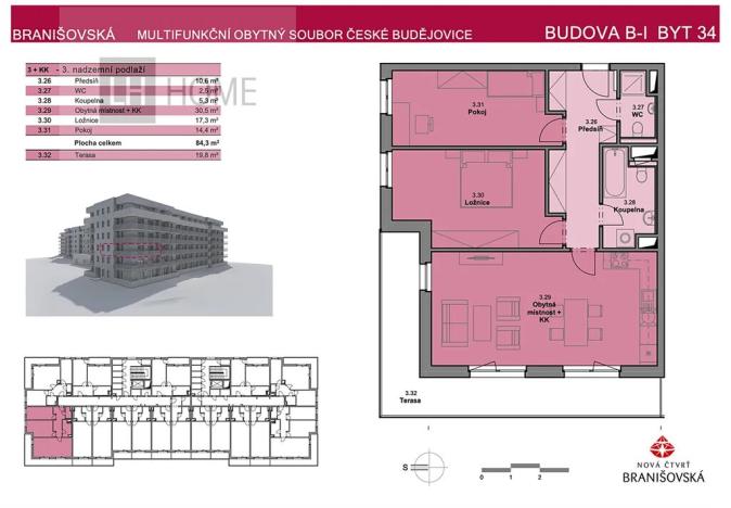 Prodej bytu 3+kk, České Budějovice, Branišovská, 84 m2