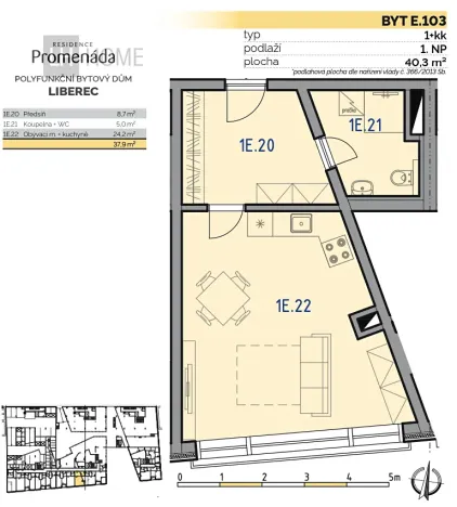 Prodej bytu 1+kk, Liberec, 40 m2
