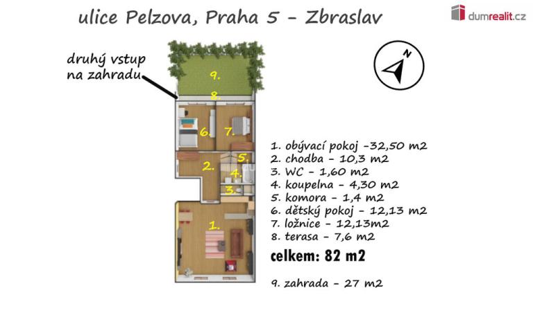 Prodej bytu 3+kk, Praha - Zbraslav, Pelzova, 82 m2