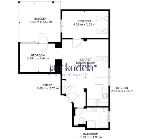 Prodej bytu 3+kk, Brno, Húskova, 57 m2