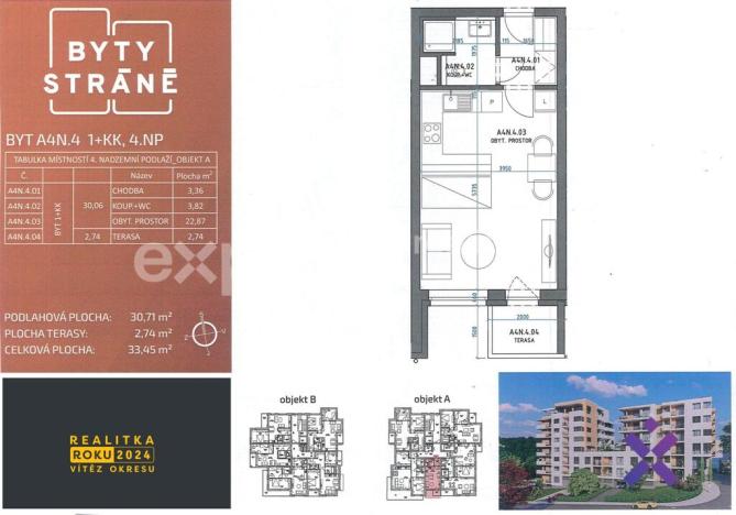 Pronájem bytu 1+kk, Zlín, Nad Stráněmi, 34 m2