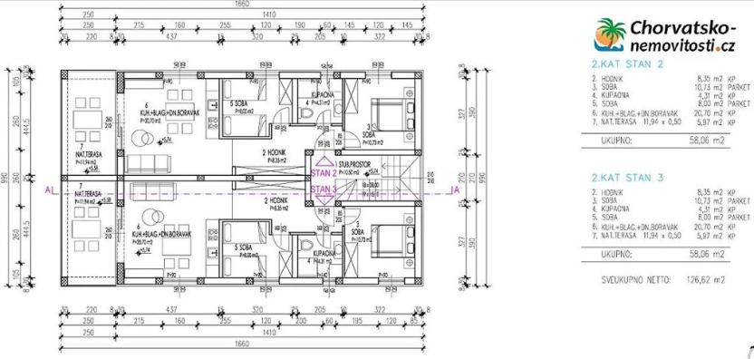 Prodej bytu 3+kk, Stara Novalja, Chorvatsko, 58 m2