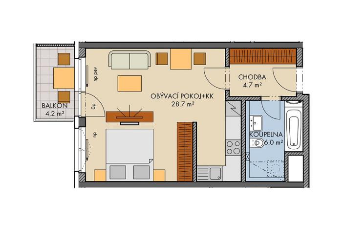 Prodej bytu 1+kk, Praha, Honzíkova, 41 m2