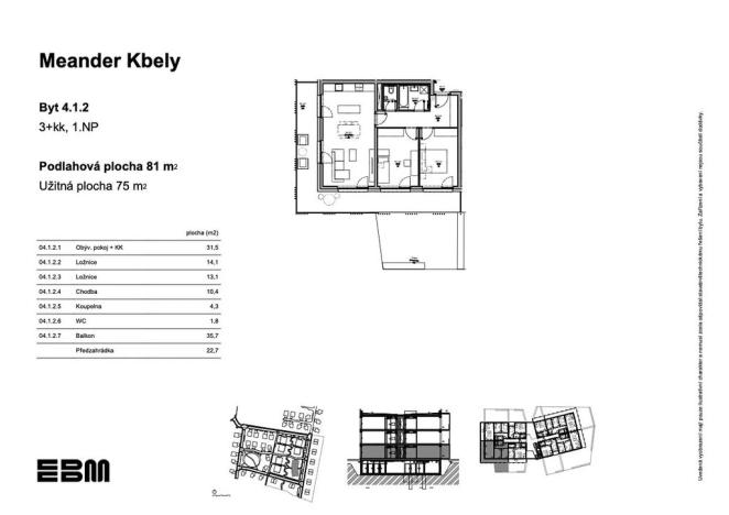 Prodej bytu 3+kk, Praha - Kbely, K Vinoři, 76 m2