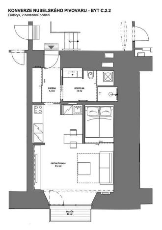 Pronájem bytu 1+kk, Praha - Nusle, 47 m2