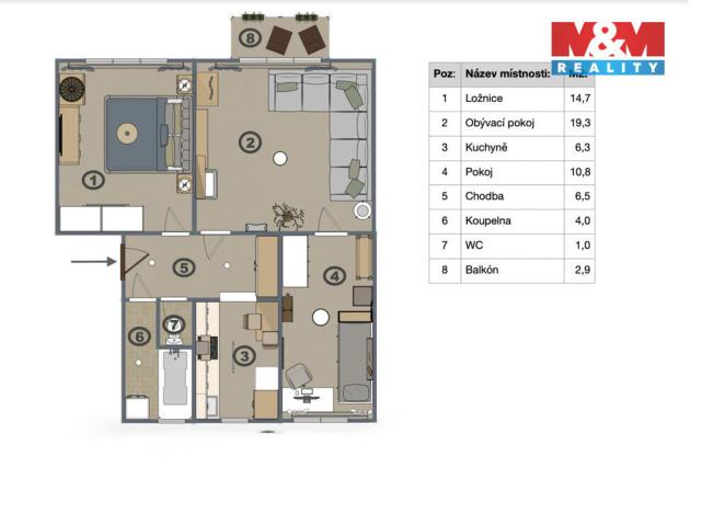 Prodej bytu 3+1, Kryry, Hlavní, 63 m2