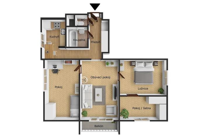 Prodej bytu 3+1, Ostrava, náměstí Družby, 69 m2