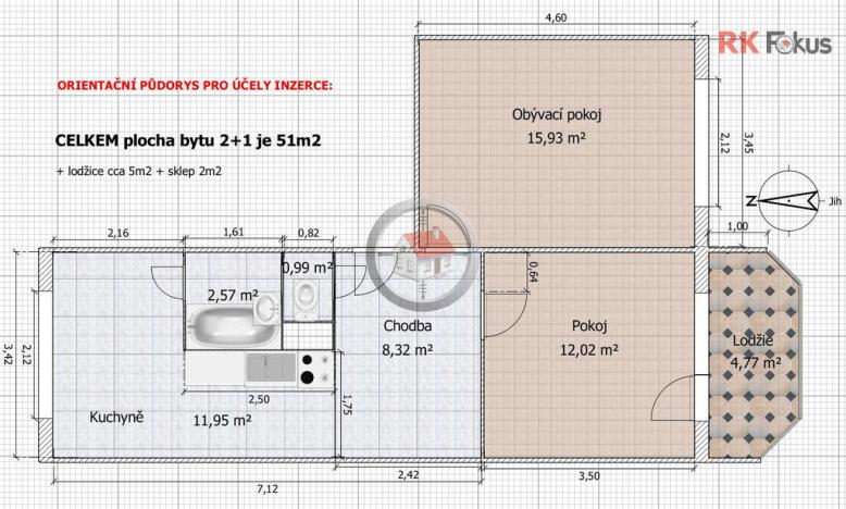 Pronájem bytu 2+1, Třebíč - Nové Dvory, Obránců míru, 54 m2
