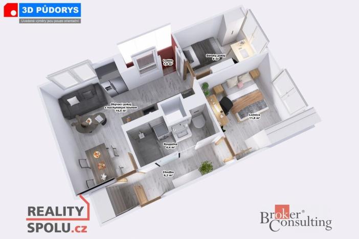 Pronájem bytu 3+kk, Jablonec nad Nisou, Polní, 56 m2
