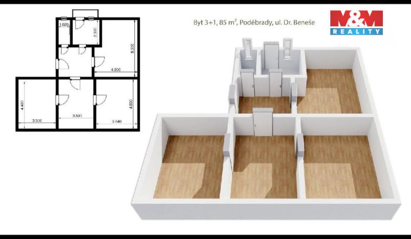 Prodej bytu 3+1, Poděbrady - Poděbrady II, Dr. Beneše, 85 m2