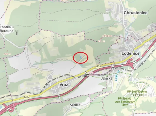 Prodej zahrady, Vráž, 1460 m2