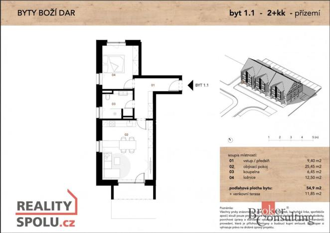 Prodej bytu 2+kk, Boží Dar, 71 m2
