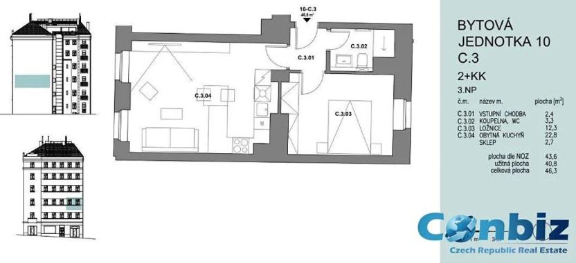 Pronájem bytu 2+kk, Praha - Žižkov, Tachovské náměstí, 43 m2