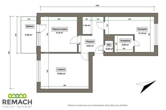 Pronájem bytu 2+1, Uherské Hradiště - Jarošov, Louky, 51 m2