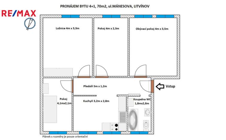 Pronájem bytu 4+1, Litvínov - Horní Litvínov, Mánesova, 70 m2