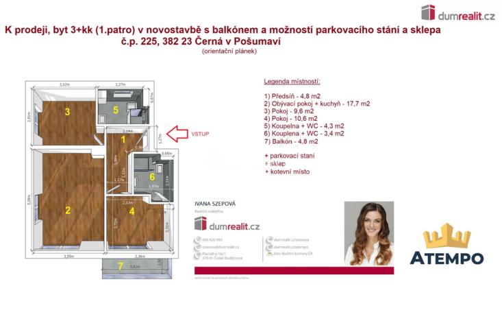 Prodej bytu 3+kk, Černá v Pošumaví, 52 m2