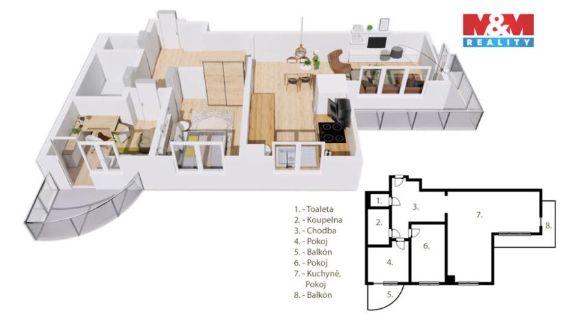 Prodej bytu 3+kk, Praha - Řeporyje, Dělená, 80 m2