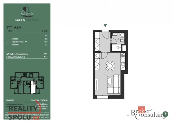 Prodej bytu 1+kk, Praha - Chodov, Klapálkova, 28 m2