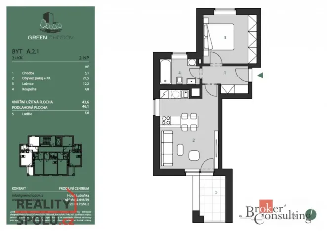 Prodej bytu 2+kk, Praha - Chodov, Klapálkova, 44 m2
