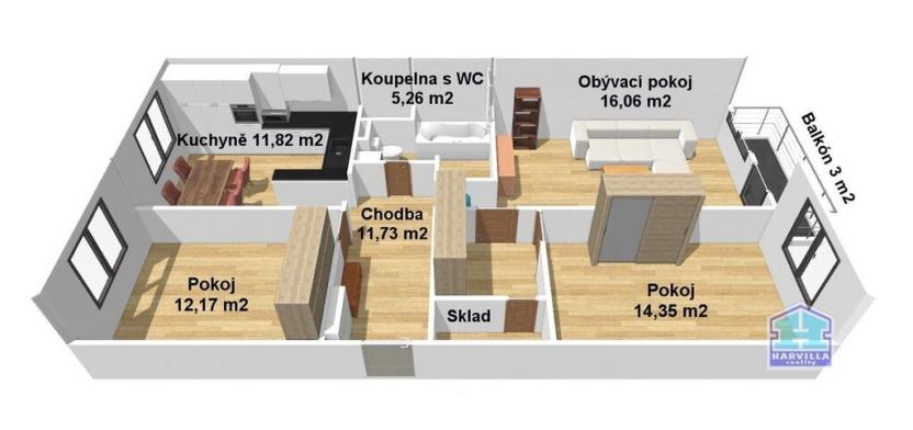 Prodej bytu 3+1, Stříbro, Na Vyhlídce, 73 m2