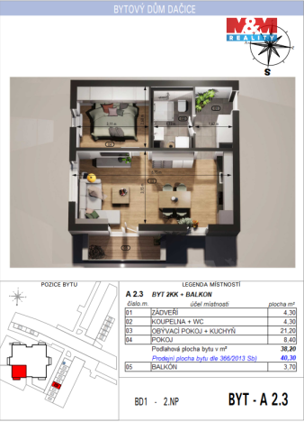 Prodej bytu 2+kk, Dačice - Dačice V, U Stadionu, 40 m2