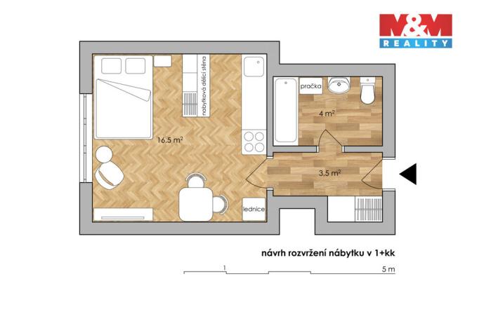 Pronájem bytu 1+kk, Jindřichův Hradec - Jindřichův Hradec II, Nádražní, 24 m2