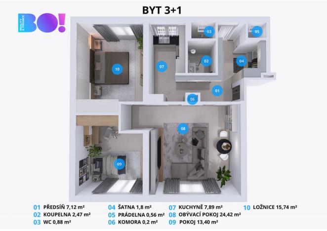 Pronájem bytu 3+1, Třinec, Habrová, 74 m2