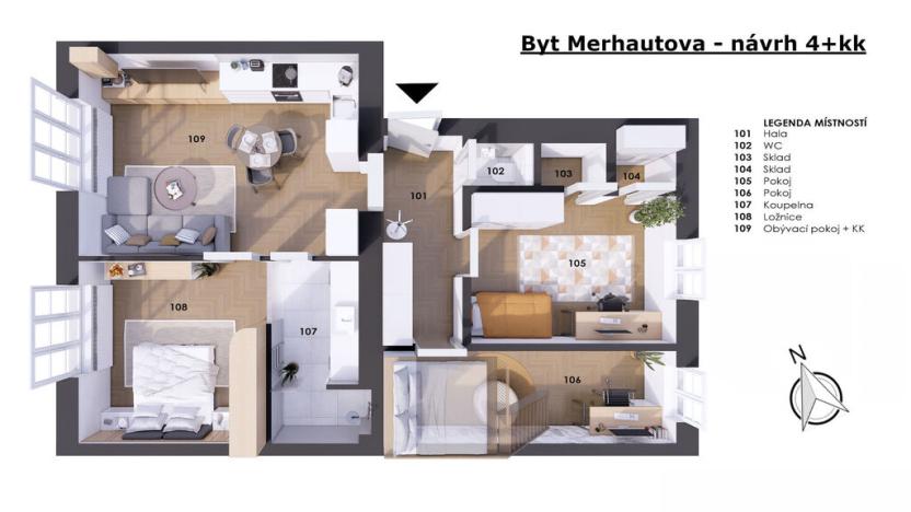 Prodej bytu 3+kk, Brno - Zábrdovice, Merhautova, 89 m2
