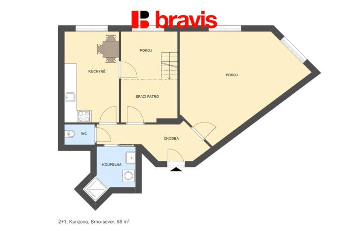 Pronájem bytu 2+1, Brno, Kunzova, 68 m2