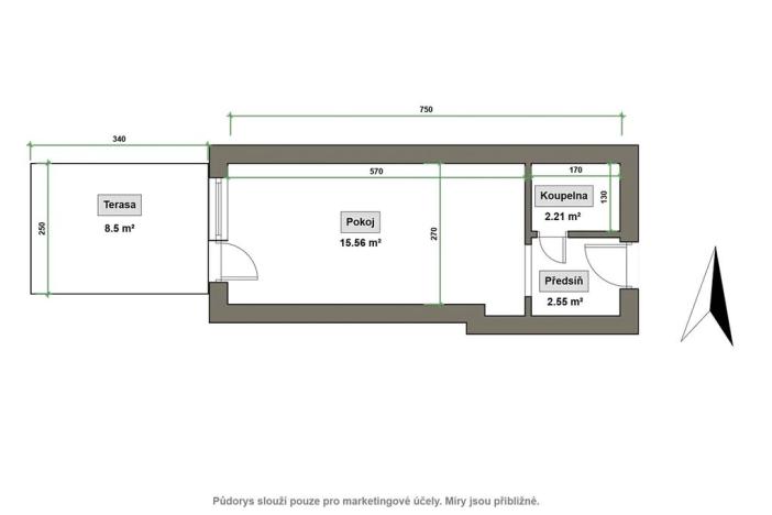 Prodej bytu 1+kk, Všemina, 23 m2