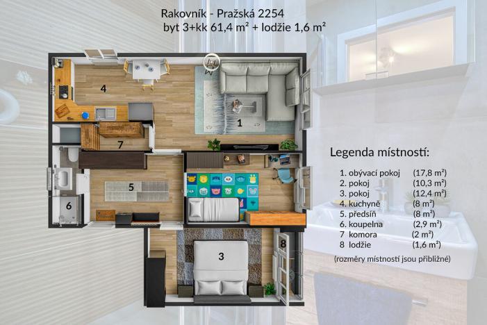 Pronájem bytu 3+kk, Rakovník - Rakovník II, Pražská, 61 m2