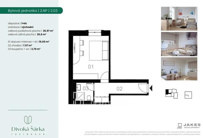 Pronájem bytu 1+kk, Praha - Liboc, Jenečská, 27 m2